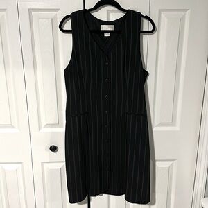 Casual Corner- Vintage Vest/ dress- Black- white striping/ button down front